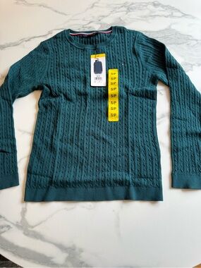 Tommy Hilfiger Teal Cable Knit Crewneck Sweater